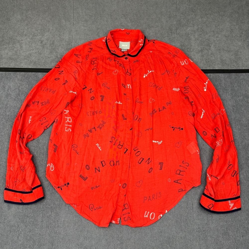 Maeve Anthropologie Red Paris London Milan Travel Print Button Down Shirt 6
